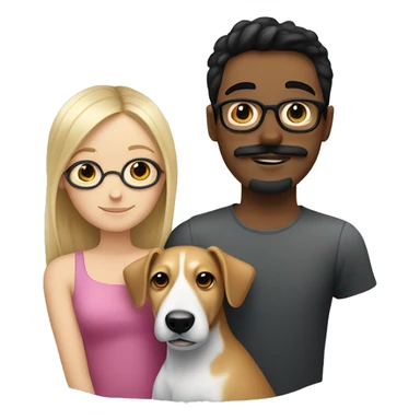  blonde girl without glasses and a white boy with black hair, glasses, a little Beard and moustache, both cuddling a jack Russell sticker