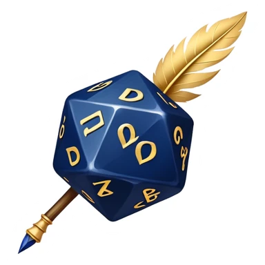A golden quill crossing with a d20
Color: Gold and deep navy blue sticker