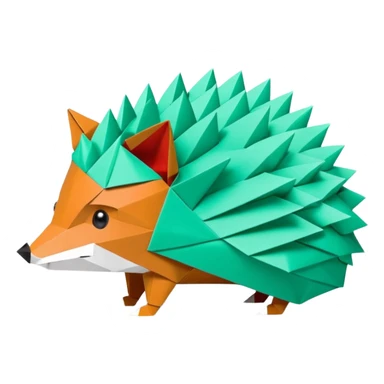 origami hedgehog half fox half hedgehog in color green mint rgb(168, 251, 211) the tail of fox A8FBD3 sticker
