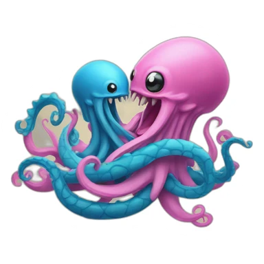 a blue kraken fighting  with another pink kraken sticker