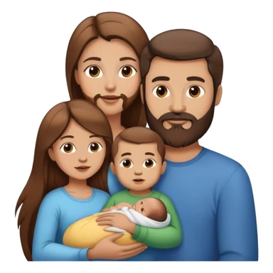 1 fils 1 bébé   1 mère cheveux long brun  1 pere brun barbu  sticker