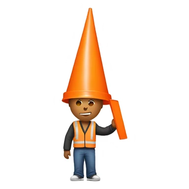A guy with a orange traffic cone on his head that goes all the way down to his eyes  sticker