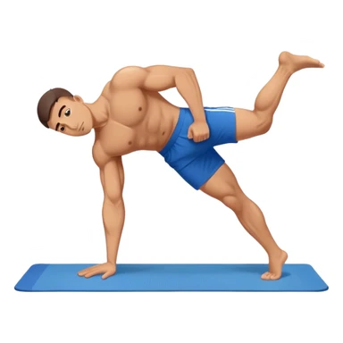 buff man blue shorts doing plank exercise on yoga mat sticker
