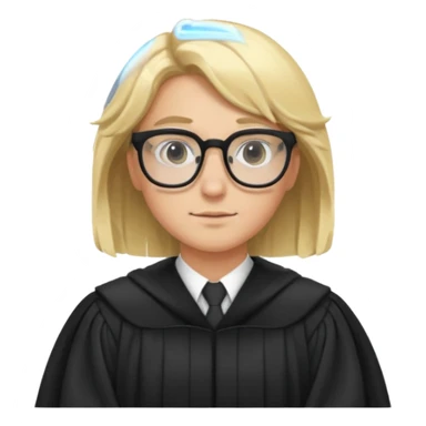 Young judge, blonde hair with glasses and robe sticker