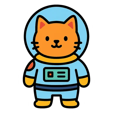cat dressed in astronaut costume, vibrant colors, black outlines, clear details sticker