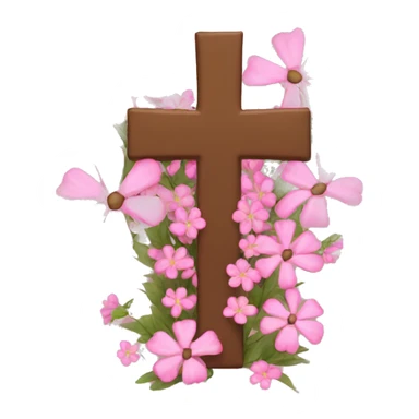 Brown Cross with pink flowers rapped around it sticker