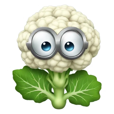 Cauliflower with cute big eyes holding a mirror, surrounded by leaves. sticker