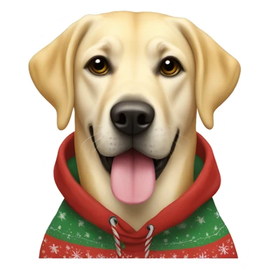 yellow lab with black mouth wearing a christmas hoodie sticker