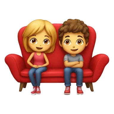 Girl and boy on red sofa love sticker