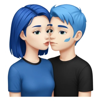 Loving dark Blue hair girl kissing blue hair boy both wearing black shirts sticker