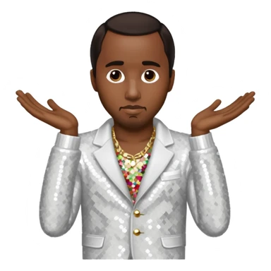 P Diddy with dark brown hair, white sequin outfit sticker