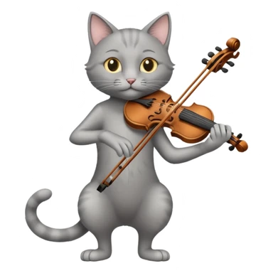 thin grey cat play violin, long full body sticker