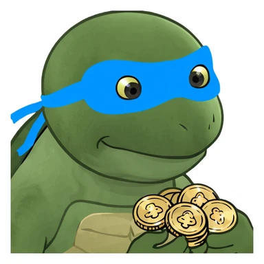 ninja turtle wearing blue eye mask with coins sticker