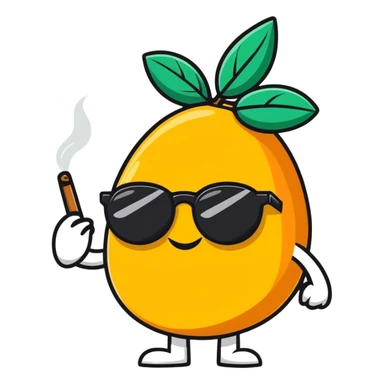 Cartoon mango with black gun glasses smoking a joint gangster sticker