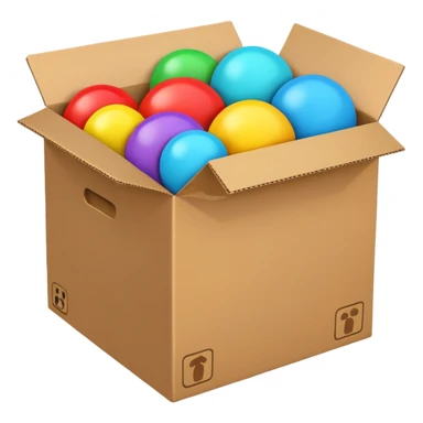 cardboard box with toys sticker