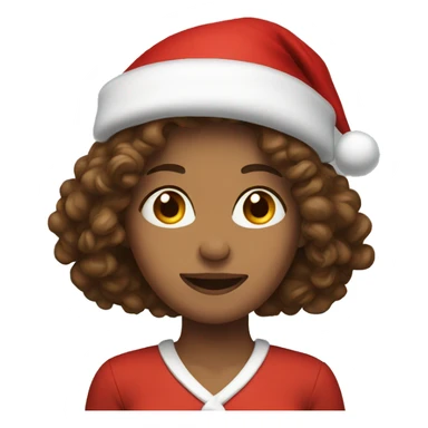 Woman with long brown curly hair wearing Santa hat sticker