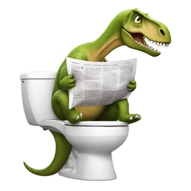Dinosaur on a toilet holding a newspaper  sticker