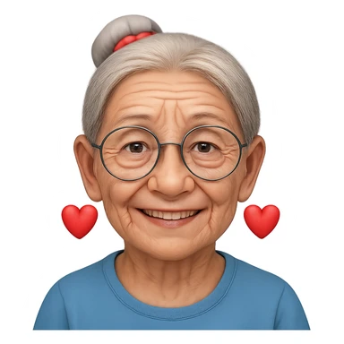 Make the lady look even older with more pronounced wrinkles, thinner hair, and a more aged appearance in the style of apple style emojis. Focus on enhancing the aged features while keeping the emoji style consistent. sticker