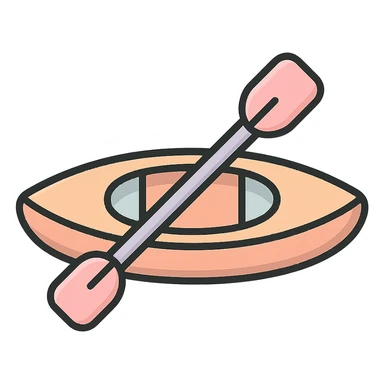 cute canoe for rowing with paddle, side view, icon-color-outlined style, detailed shading, thin clean outlines, soft rounded features, pastel palette #98B5BC #B5B3C1 #C9A3C9 #E4C0CA #F7DCD1 #F7C0AA, Japanese pop art, sticker look, highly detailed, vector clarity, soft lighting, subtle shadows, transparent background sticker