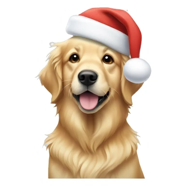 Golden retriever with Santa hat and snow sticker