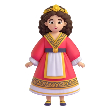 Beautiful Greek character with big puffy curly hair wearing cute traditional clothing sticker