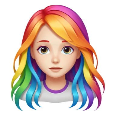 Girl with rainbow long hair — bright gradient strands flowing sticker