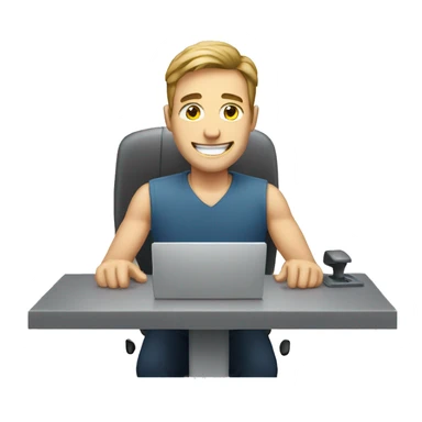a white man work at desk see a monitor is smiling  sticker