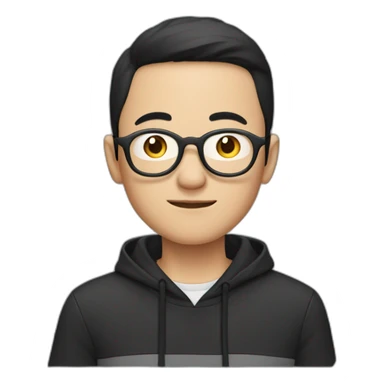 A mature Chinese boy with black hair and circle-shaped eyeglasses wearing black hoodie sticker