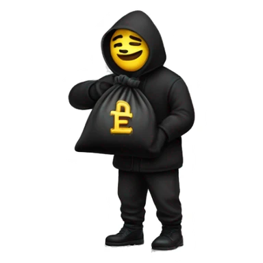 Thief wearing all black clothes actively stealing a money bag with the words Top Tier embroidered on it sticker