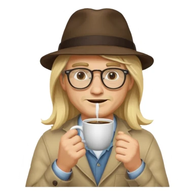 long hair blonde man drink coffe with hat and glasses sticker