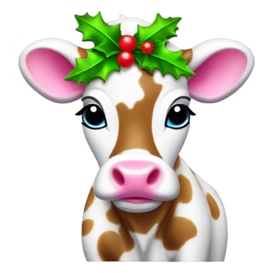 Lisa frank baby cow with Christmas holly  sticker