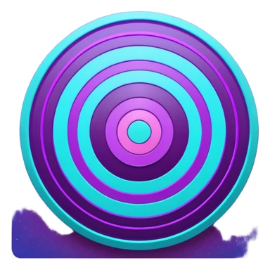 Symbolic bullseye target emoji, flat design, concentric circles, neon purple & cyan glow, holographic, digital tech, abstract sparkles, dark background, no realistic texture sticker