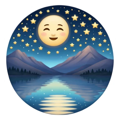 "Design a calming circle emoji for evening reflection. Soft moonlight, gentle stars, peaceful or spiritual symbols. No people - emphasize tranquil colors, night sky elements, and serene christian imagery." sticker