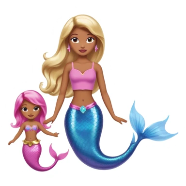 Brown skin blonde hair barbie mermaid with pink tail and dolphin  sticker