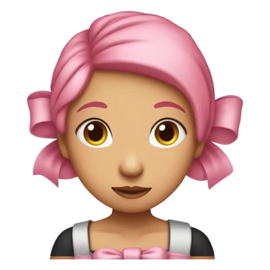 create a girl with pink hair and a bow. The girl should be hugging herself, the girl has her eyes covered and her head lowered sideways on her shoulder sticker