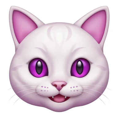 White cat happy smiling with teeth showing, light pink inner ears, magenta purple eyes, looks like discord's :smiley_cat: emoji, male looking sticker