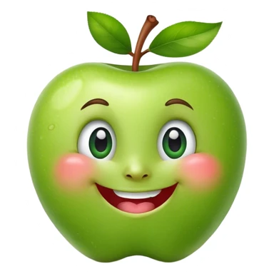 A green apple with a big smile and expressive eyes giving a thumbs-up sticker