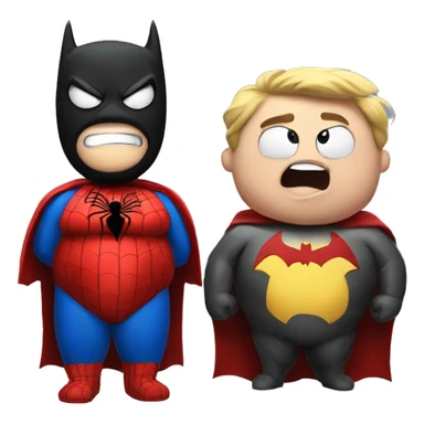 a fat spider man with a fat batman sticker