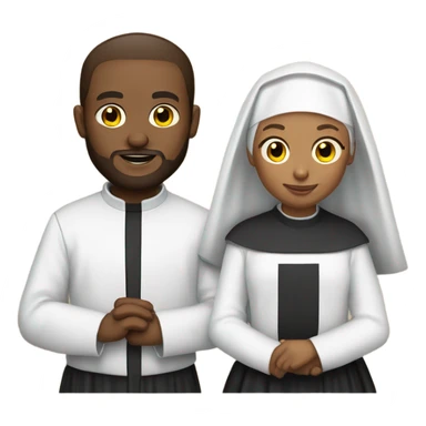 a caucasian priest with a red beard and an african american nun side by side sticker