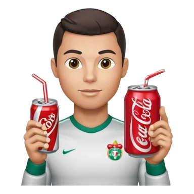 Cristiano Ronaldo with a soda can in his right hand and a candy in his left sticker
