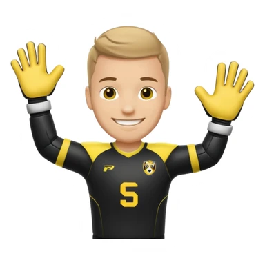 Football goalkeeper gloves with man goalkeeper and small emoji sticker