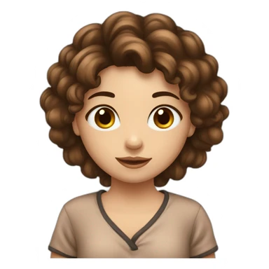 Fille en pyjama marron , yeux noisettes,  cheveux noir court sticker