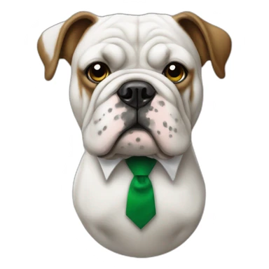Bulldog with a green tie sticker