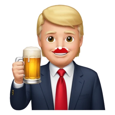 Donald Trump holding a beer, emoji style, with a red tie sticker