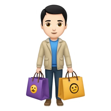 a white man with black hair carrying branded bags sticker