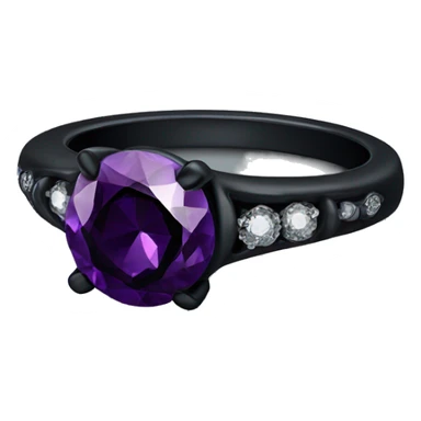 Dainty Black wedding ring with dark purple diamond sticker
