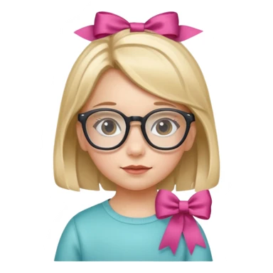 little girl with ribbon hairclip, wearing glasses sticker