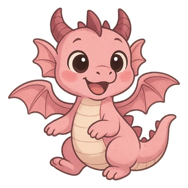 a cute pink dragon, original design, big eyes, blushing cheeks, joyful sticker