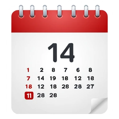 red and white calendar with the number "14" sticker