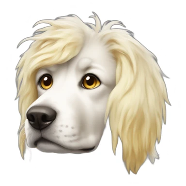 A thousand year old dog with white nose and yellow messy hair sticker
